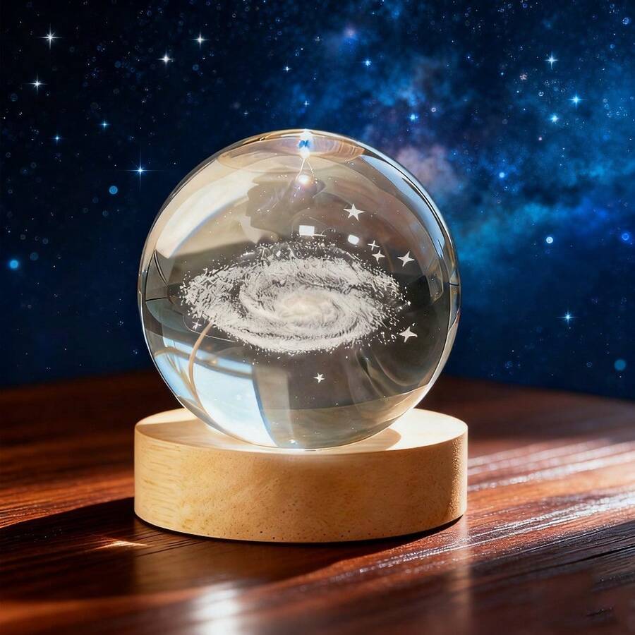 1pc 3D-Engraved Milky Way Crystal Ball Decorative Ornament, With A Color-Changing Base. It's A Perfect Pick For Astronomy Lovers, A Wonderful Gift For Halloween Or Christmas, Works As A Night Light, And Is A Starry Sky-Themed Home Decor Piece, Holiday Gift - 1pc Crystal Ball - View 1