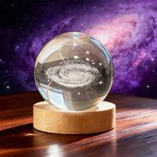 1pc 3D-Engraved Milky Way Crystal Ball Decorative Ornament, With A Color-Changing Base. It's A Perfect Pick For Astronomy Lovers, A Wonderful Gift For Halloween Or Christmas, Works As A Night Light, And Is A Starry Sky-Themed Home Decor Piece, Holiday Gift - 1pc Crystal Ball - View 3