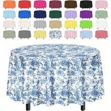 2 Pack Blue Floral Tablecloth Disposable Blue And White Floral Table Cloth 84 X 84 Round Plastic Table Cover For Birthday Wedding Picnic Camping Vintage Flower Tablecloth Perfect For Outdoor Events Indoor Celebrations And Casual Gatherings With Durable Water-Resistant Material And Elegant Design - Khăn trải bàn tròn họa tiết hoa xanh - Xem 1