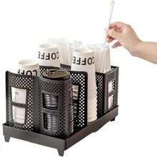 Villelei Coffee Mug Holder Cup &Amp; Straw Organizer With Stand, 6 Dispensers For Coffee Station, Bar, Office, Home, Restaurant, Lounge, Countertop - 白色 - 查看 1