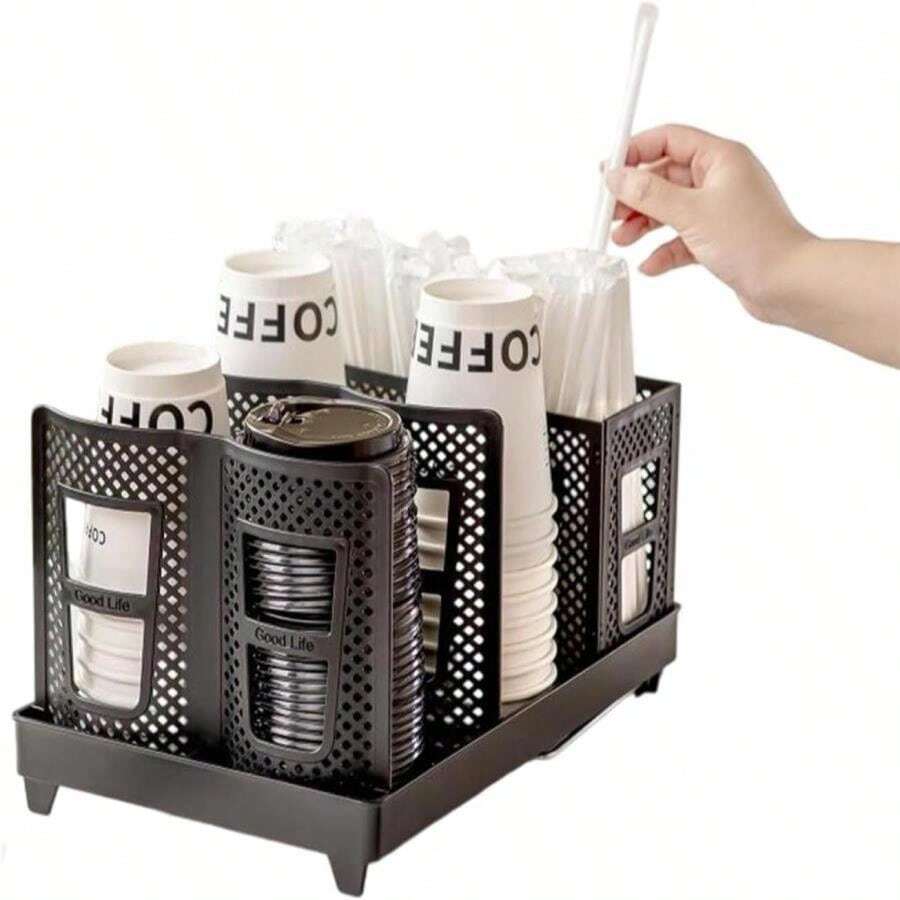 Villelei Coffee Mug Holder Cup &Amp; Straw Organizer With Stand, 6 Dispensers For Coffee Station, Bar, Office, Home, Restaurant, Lounge, Countertop - 白色 - 查看 1