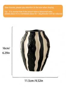 1 szt. Czarno-biały ceramiczny wazon w paski w stylu boho, nowoczesny mały wazon na kwiaty, odpowiedni do włożenia stroików, dekoracja do salonu, stolika kawowego lub regału, również świetny prezent, wazon w stylu boho, wazon z żebrowaną fakturą, dekoracja wazonu - Wzór czarno-biały - Zobacz 7