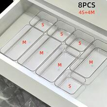 8pcs Transparent Acrylic Makeup Organizer Box With Drawers, Dividers And Compartments, Desktop Office Stationery Storage Box, Home Desk And Drawer Organizer - Clear - View 11
