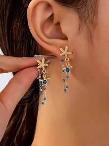 Vintage Bohemian Style Starfish And Turtle Tassel Earrings, Women's Vacation Pendant Earrings, Jewelry And Gifts. - 彩色 - 查看 4