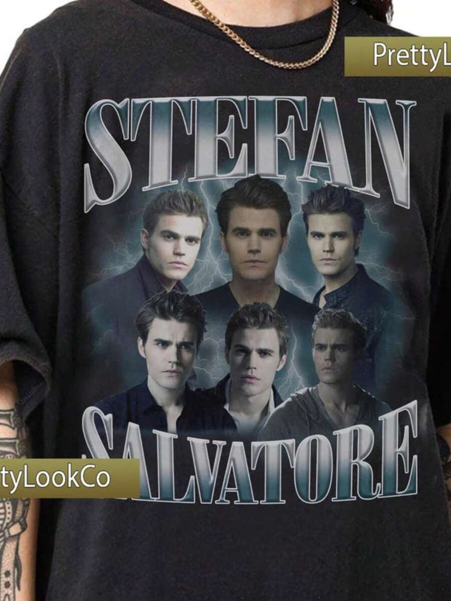 Limited Stefan Salvatore Vintage 90s Bootleg Tee, Stefan Salvatore Vintage Sweatshirt, Retro TV Seri - 黑色 - 查看 1