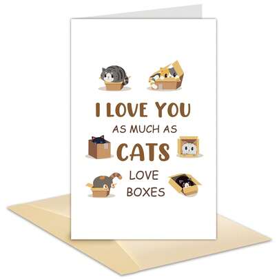 Cute Cat Valentine's Day Card For Cat Dad Mom, I Love You As Much As Cats Love Boxes Anniversary Card, Funny V-Day Card For Cat Lover