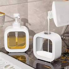 Dispenser Sabun Cuci Piring Transparan, Dispenser Sabun Cair Kamar Mandi - Dengan Pompa Anti Karat, Cocok Untuk Wastafel Dapur, Kamar Mandi / Bingkai Dekoratif Putih Dispenser Sabun Persegi Transparan yang Dapat Diisi Ulang - Putih - View 1