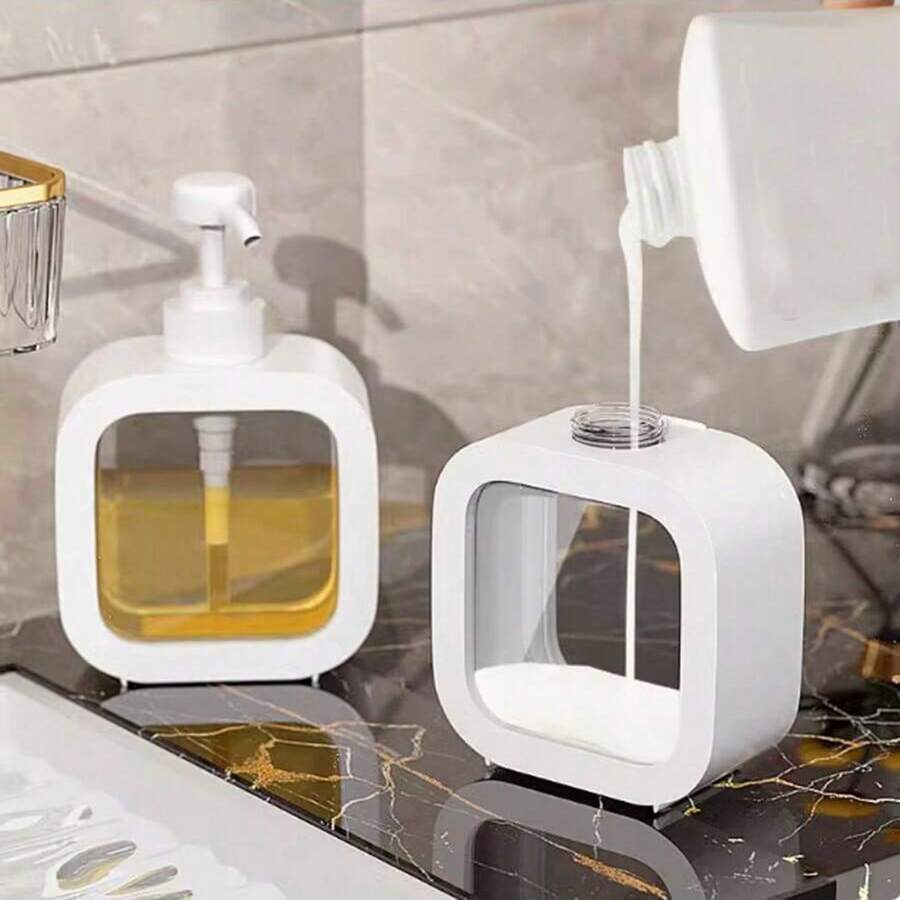 Dispenser Sabun Cuci Piring Transparan, Dispenser Sabun Cair Kamar Mandi - Dengan Pompa Anti Karat, Cocok Untuk Wastafel Dapur, Kamar Mandi / Bingkai Dekoratif Putih Dispenser Sabun Persegi Transparan yang Dapat Diisi Ulang - Putih - View 1