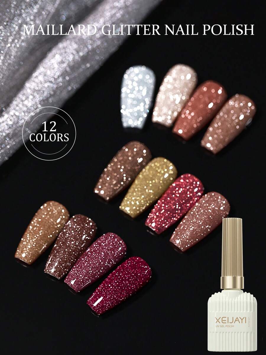 XEIJAYI 15ml 12色美拉德钻石凝胶指甲油,含全息闪粉钻石系列,非常适合新手! - 彩色 - 查看 1