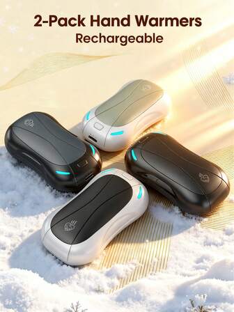 2个装可充电暖手宝，3000*2mAh大容量电池，可重复使用，适用于露营/徒步/旅行/工作，男女皆宜的圣诞礼物，也适合滑雪、露营等户外活动。