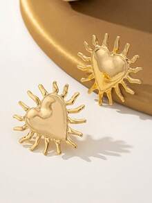 1 paire de boucles d'oreilles à clous géométriques en forme de cœur à la mode pour femmes - Or jaune - Voir 4