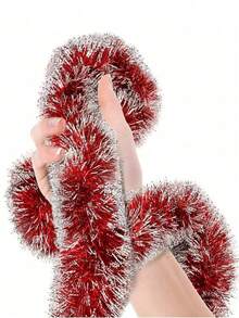 1 pieza Decoración colgante de listón metálico para árbol de Navidad de 3m/5m de largo, con puntas metálicas en rojo, verde y escarcha, guirnalda de fiesta de celebración de Año Nuevo y Navidad, decoración para interiores y exteriores, suministros para fiesta disco - Multicolor - Ver 12