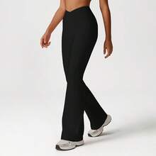 VANEZING 1 chiếc quần yoga nữ cạp cao, ống loe chéo, có túi bên hông, kiểu dáng rộng rãi thoải mái, thích hợp cho các hoạt động ngoài trời, chạy bộ, đạp xe, Pilates, yoga, tập gym - Quần tập gym, quần legging nữ có túi, quần nữ mùa xuân. - màu đen - Xem 7