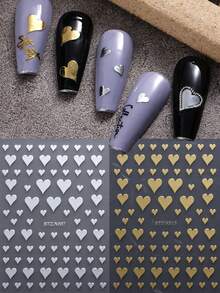 2 miếng dán móng tay hình trái tim bằng kim loại sáng bóng, hình trái tim màu vàng và bạc, decal móng tay cho ngày Valentine, móng tay cưới, trang trí móng tay kiểu Pháp tự làm. - Nhiều màu - Xem 8