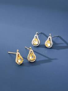 1 Pair S925 Sterling Silver Delicate Zirconia Fruit Stud Earrings, Essential For Commuting And