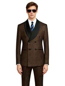 Men's Suit Floral Print Double Breasted Tuxedo Set | Shawl Lapel Blazer Jacket & Pant For Wedding & Formal Events - 棕色 - 查看 1