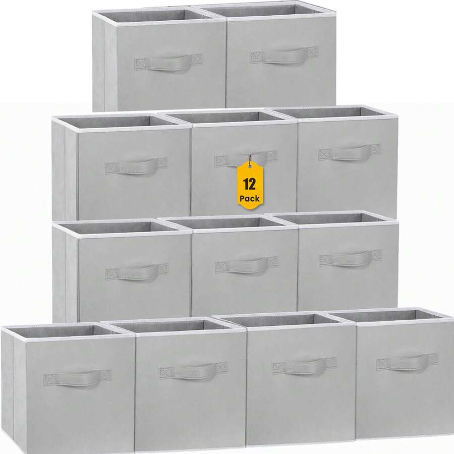 13"X13"X13" 12-Pack Foldable Storage Bins Collapsible Closet & Toy Organization Boxes Space Saving Fabric Cubes For Shelves Gray - Xám - Xem 1