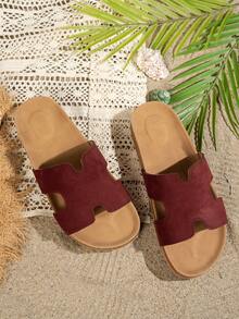 Women's Fashion 2026 Spring/Summer Bohemian Style Slip-On Casual Flat Sandals In Burgundy, With EVA Soft Cork Footbed Design For Comfort And Massage Effect, Suitable For Long-Time Wear - Burgundy - View 6