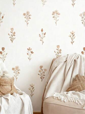 1pc Nordic Light Blue Floral Wall Sticker, Floral And Plant Home Decor Wall Sticker, Removable And Reusable, Warm Home Decor Sticker, Suitable For Bedroom, Living Room, Kitchen Decoration, Creative Non-Adhesive Decor Sticker