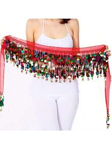 Belly Dance Sequin Tassel Skirt, Fashionable Belly Dance Waist Skirt - Multicolor - View 5