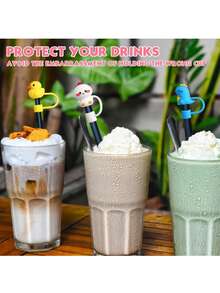 6Pcs Cue Straw Cover Cap For Cup 40 30oz Tumbler, 10mm Reusable Cute Drinking Straw Topper Accessories, Portable Protector Plugs Decorations Gifts For Party Cartoon Flower Straw Dust Cover, Compatible With Stanley Cup Accessories Also Applicable To Other Straw Styles - 彩色 - 查看 5
