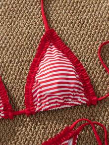 Đồ bơi bikini nữ, họa tiết chấm bi kẻ caro cổ điển, trang phục thời trang OOTD/Trang phục đi chơi/Phong cách Y2K/Kỳ nghỉ/Trang phục đi biển mùa hè cho lễ hội âm nhạc - Đỏ và trắng - Xem 9