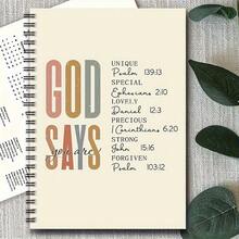 100页励志圣经经文螺旋笔记本 - 基督教每日计划本和日记本，送给女性的礼物，宗教主题设计，包含圣经经文，适合教堂、办公室或学校使用，励志笔记本 | 激励封面 | 耐用螺旋装订，励志笔记本和日记本 - 上帝說你是「靈感聖經經文螺旋筆記本 - 查看 3