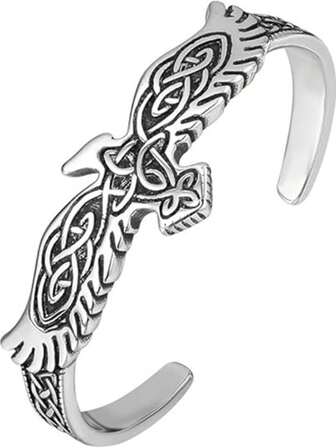 Pulsera de nudo celta del cuervo - Brazalete de acero inoxidable con águila celta - Regalo de joyería vikinga