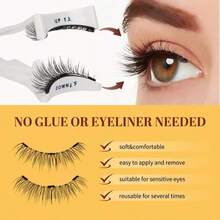 Magnetic Reusable Curled Eyelashes, No Glue Needed, Suitable For Lazy People, Natural Cartoon Lash Applicator, 3D Volume False Eyelash Strips, Eye-Lifting Lash Extension Set For Daily Wear, Work, Study, Travel, Party, Women Gifts, Women Christmas Gifts