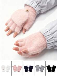 1 par de guantes sin dedos convertibles de punto, guantes de dedo medio forrados para estudiantes que escriben, jóvenes con pantalla táctil, oficina, a prueba de frío, ciclismo al aire libre, guantes 2 en 1 para el atuendo de Acción de Gracias, Navidad, invierno, mujer+equipo de invierno+guantes de oso+Navidad