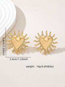 1 paire de boucles d'oreilles à clous géométriques en forme de cœur à la mode pour femmes - Or jaune - Voir 5