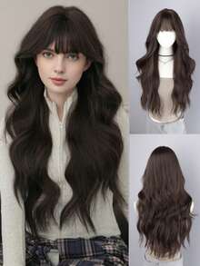 1件合成耐热假发，长款自然波浪红发假发，带刘海，长卷发假发，长度28-30英寸，纤维材质，适合日常佩戴，自然逼真的万圣节假发。 - 彩色 - 查看 15
