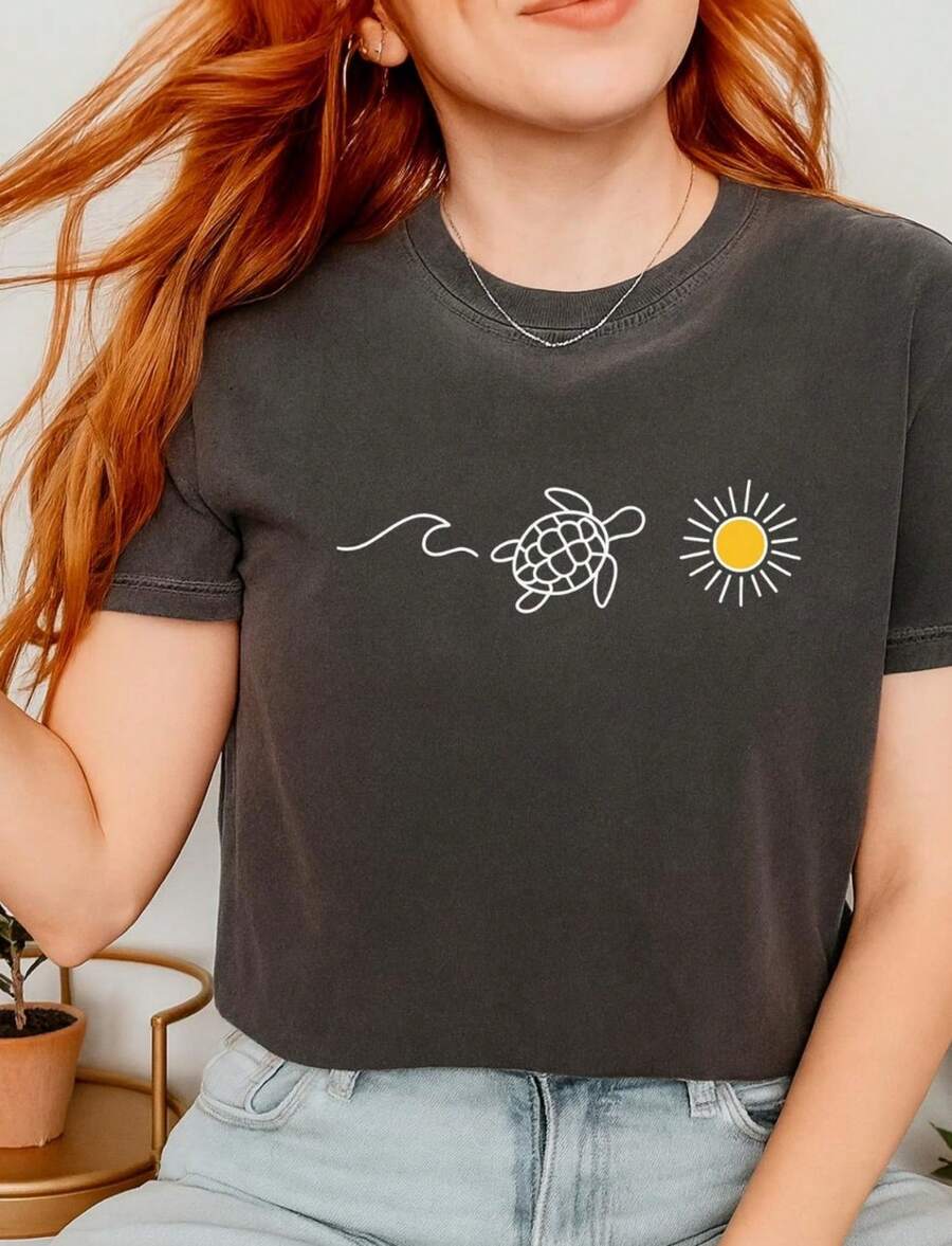 Sea Turtle Shirt Beach Wave Sun Graphic Tee - màu đen - Xem 1