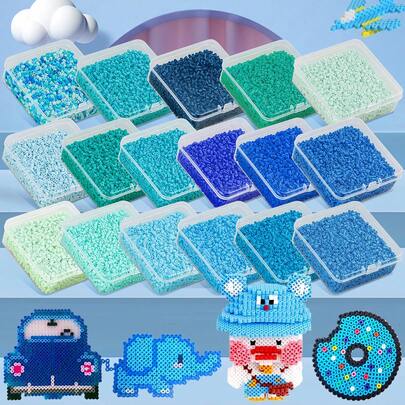 1 Box (3000pcs) 2.6mm Blue Tone Large Hole Mini Fuse Beads - Colorful Plastic Beads For DIY Jewelry Making, Pixel Art, And Handicraft - Durable Crafting Supplies For Jewelry Designers