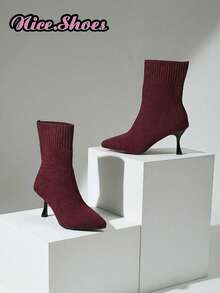 2025新款女士尖头修身踝靴，优雅踝靴，简约时尚显瘦舒适高跟靴，百搭各种服饰，有黑色、米色、酒红色、红色、安克拉红晚宴高跟鞋、格纹靴可选 - 安克拉紅 - 查看 7