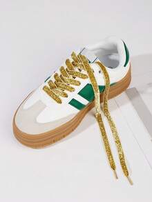 1双120厘米无弹力天鹅绒鞋带，适用于运动鞋、舞蹈鞋、帆布鞋；仅含鞋带，不含鞋子。 - 金色 - 查看 2