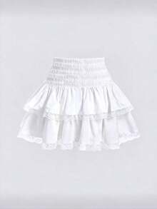 Casual Boho Lace Contrast Hem With Ruffle Layered Beach - trắng - Xem 2