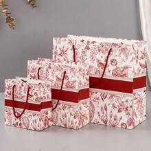 1/5pcs Vintage Red Gift Bags, Holiday Tote Bags, Floral Paper Bags, High-End Souvenir Gift Bags, Party Favor Packaging Bags, Wedding Favor Bags, Valentine's Day Gift Bags, Easter Gift Bags, New Year Gift Bags