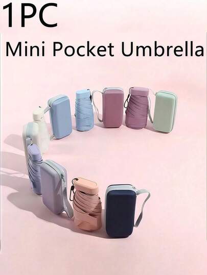 1pc Mini Folding Umbrella, Pocket-Sized Waterproof Portable Travel Umbrella, Sun Umbrella For Women Anti-UV, 2-In-1 Mini Six-Fold Super Lightweight Compact Portable Umbrella, Mini Travel Umbrella, Compact Portable Sunshade & Rain Umbrella