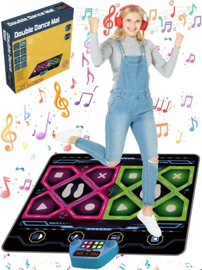 1 件装双人跳舞毯，双人跳舞毯，41.33 英寸 x 35.43 英寸，电子跳舞垫，舞蹈游戏垫，舞蹈游戏玩具，音乐跳舞毯，无屏幕跳舞毯，适合家庭互动游戏，室内外节奏踏步垫，防滑背面设计，内置 5 首歌曲，3 级可调节难度