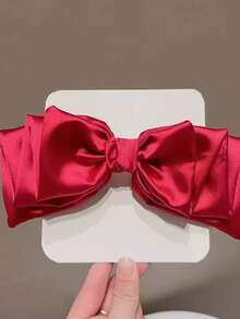 1Pc Hair Bow Princess Style Red Three-Layer Bow Adorable Hair Barrette Hair Ribbon Head Spring Hairpin Suitable For Daily Life Or Parties - Red - View 5