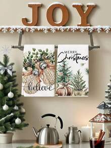 2Pcs Christmas Kitchen Towels Buffalo Plaid Dish Towels Kitchen Washing Dishes Hand Tea Towels - White - View 6