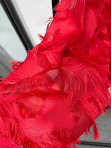 女士时尚圣诞红色流苏长袖衬衫，优雅半透明上衣，适合所有季节，可搭配各种正式和休闲场合，圣诞节上衣，春节上衣，春假上衣 - 紅色 - 查看 5