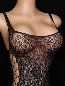 Black Lace Bodysuit With Cutouts - High Support, Elastic Fabric, Adult Fashion, Swimwear, Beachwear, And Intimate Wear, Adult Fashion |   Lace Bodysuit |   Elegant Design, Lace Bodysuit, Rave - 黑色 - 查看 4