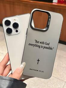 1pc Black Energetic Shell IMD Bible Verse English Text Pattern Phone Case, Personalized Compatible With IPhone 16 Pro Max, 15/14 Plus, 13/12/11 Protective Cover - Multicolor - View 4