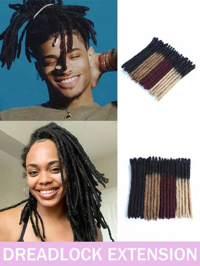 Dreadlock Extensions Human Hair 0.6cm Width Full Head Handmade Permanent Dreadlock Extensions For Men And Women Can Be Dyed Bleached 10 Strands/Pack ( Natural Black Color)