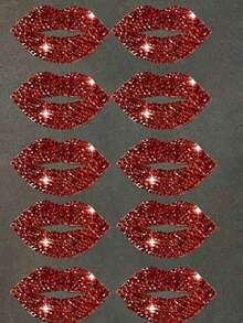 2pcs/10pcs/20pcs Red Lips Rhinestone Stickers, DIY Fashion Shoes And Jeans Accessories Resin Rhinestone Patch Stickers Red Lips Hot Melt Glue Mesh Rhinestone Stickers DIY Rhinestone Hot Melt Map Suitcase, Shoes And Hats Christmas, New Year, Valentine's Day Wedding Decoration. - Multicolor - View 13