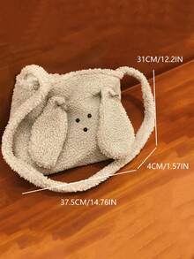 Soft & Fluffy Gray Rabbit Design Tote Bag, Large Capacity Cute Casual Crossbody Bag, Suitable For Commuting, Outing, Daily Shopping, Korean/Japanese Style