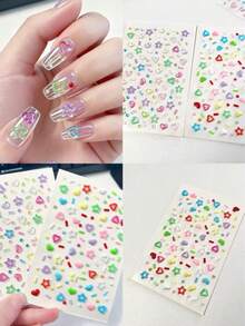 注入多巴胺的镂空星形和心形贴纸，带有彩色粉色心形图案，自带背胶，适用于节日、演出、音乐会和美甲装饰。 - 彩色 - 查看 4