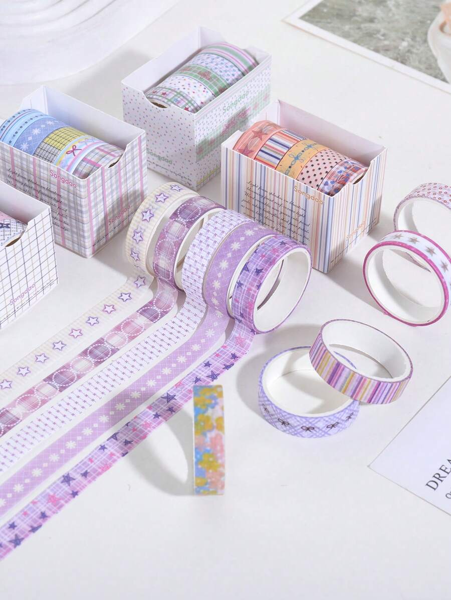 5 Rolls/Box Small Fresh Style Simple Washi Tape Set, Different Color To Choose From The Handbook Tape, Suitable For Scrapbook Decoration School Supplies Decorative - Gift For Friends - Multicolor - View 1